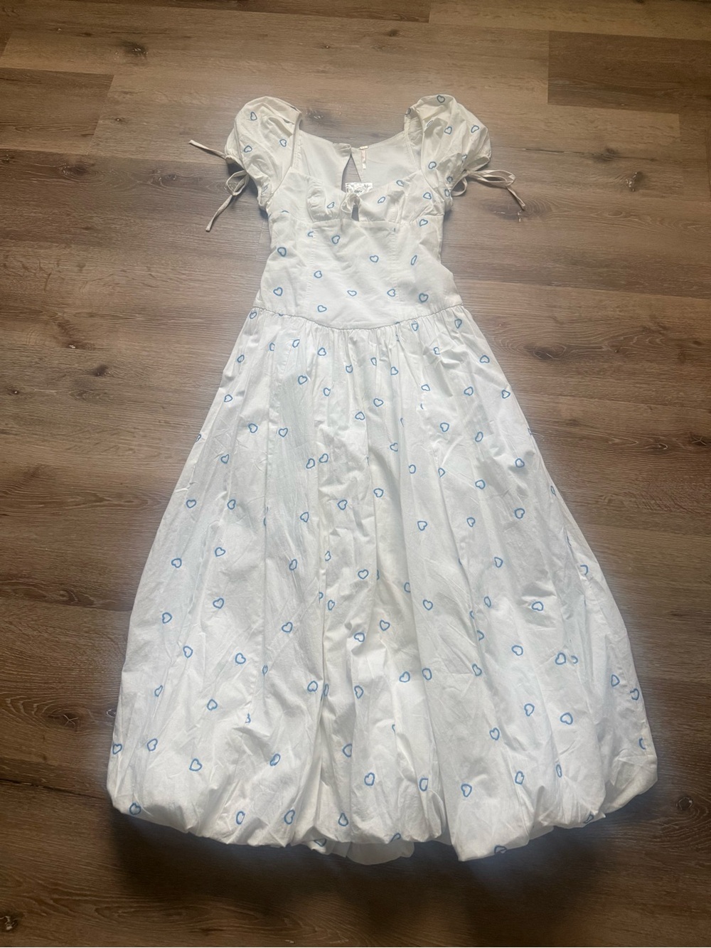 NWT Free People White/Off-white Puff Sleeve Heart Print Maxi Dress
